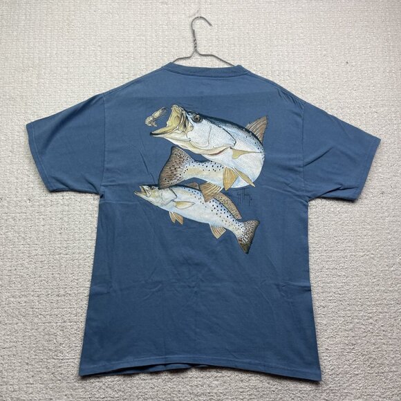 VTG Y2K Guy Harvey Original Fish Graphic T-Shirt Men's L Blue Single Pocket Tee - Picture 1 of 15